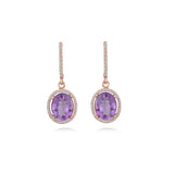 Rose Gold Oval Brilliant Cut London Blue Topaz Diamond Halo Drop Earrings in 18K Gold